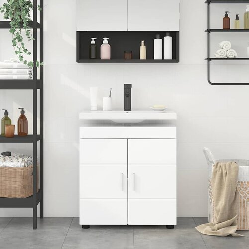 VidaXL Ormarić za umivaonik Visoko sjajno bijela 60 x 34 x 63 cm Slike