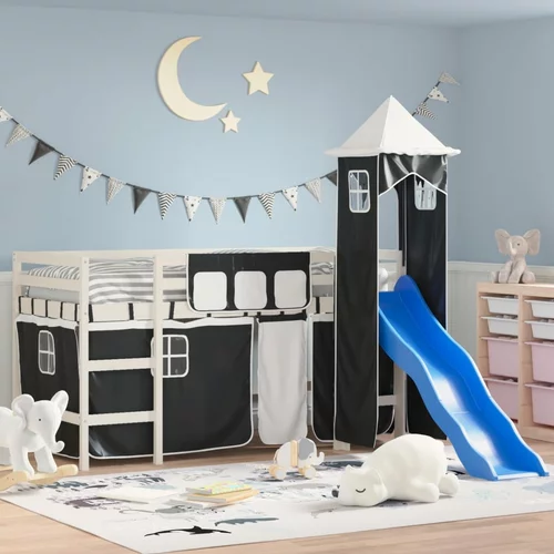 vidaXL Dječji krevet na kat s tornjem crno-bijeli 90 x 200 cm borovina