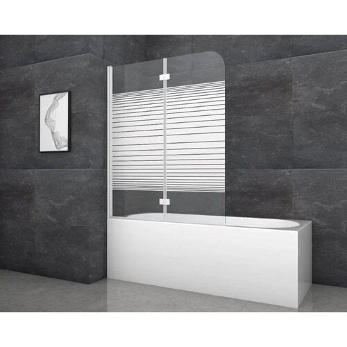 Aurlane Zložljiva stena za kopalno kad White Stripes 2 bela 115x140 cm 2-krilna Slike
