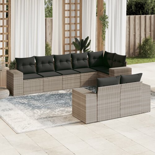 VidaXL 8-dijelni set vrtnih sofa od poliratana s jastucima svjetlosivi Slike