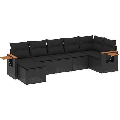  7-dijelni set vrtnih sofa od poliratana s jastucima crni Slike