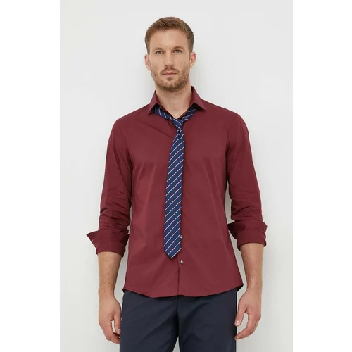 Calvin Klein Košulja za muškarce, boja: bordo, slim, s klasičnim ovratnikom