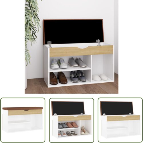The Living Store Klop za čevlje z blazino bela in sonoma hrast 80x30x47 cm - Klop Za Čevlje, (21744528) Cene