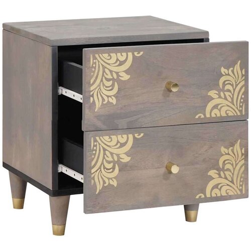 VidaXL Noćni ormar 2 pcs Siva 40 x 33 x 46 cm masivno drvo manga Slike