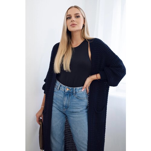 Kesi Włoski Openwork cardigan with pockets navy blue Cijene