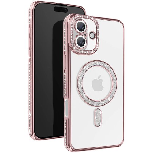 AVIZAR Diamantno ohi&scaron;je za telefon iiPhone 16 Plus Za&scaron;čita MagSafe Contour Strass, &Scaron;ampanjec roza, (5000015764) Cene