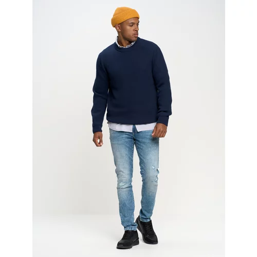 Big Star Man's Sweater 161005 Blue Wool-403