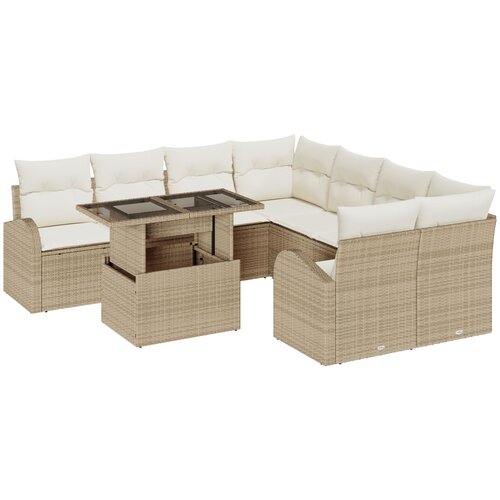vidaXL 9-delni vrtni sofa set z blazinami bež poli ratan, (22091190) Cene