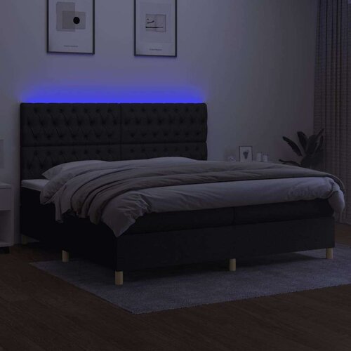  Box spring s madracem LED crni 200x200 cm od tkanine Slike
