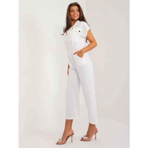 Fashion Hunters White women's jumpsuit with elastic waistband