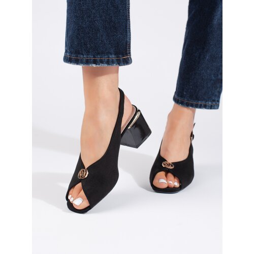 Shelvt Elegant suede high-heeled sandals black Slike