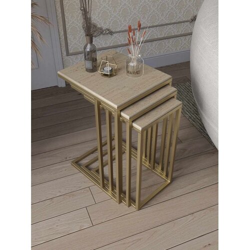 Hanah home Mira set stolića (umetnuti), zlatna/travertin (3 kom) Cene