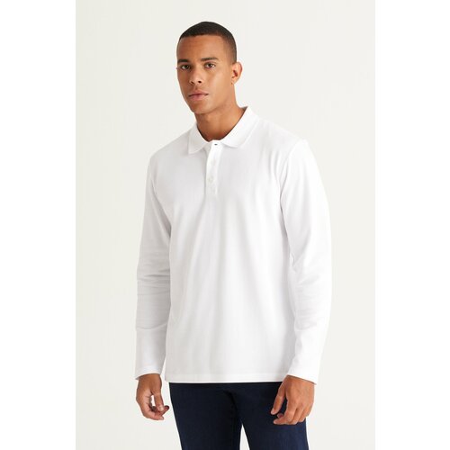 AC&Co / Altınyıldız Classics Men's White Standard Fit Normal Cut 3 Thread Fleece 100% Cotton Polo Neck Sweatshirt Slike