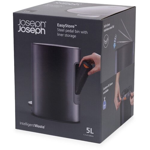 Joseph Joseph Mat črn jeklen ko&amp;scaron; za smeti s pedalom 5 l EasyStore Luxe &amp;ndash; Slike