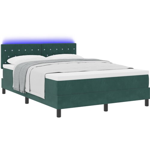 vidaXL Box spring postelja z vzmetnico in LED temno zelena 160x200 cm žamet, (22050406) Cene