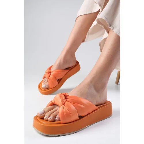 Mio Gusto Holly Orange Color Blunt Toe Inflatable Banded Women's Flat Slippers