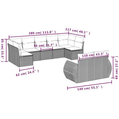 VidaXL 9-dijelni set vrtnih sofa s jastucima poliratan smeđi Slike