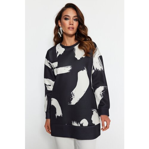 Trendyol Black Patterned Crewneck Scuba Knitted Sweatshirt Cene