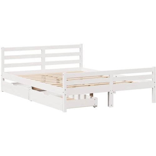 vidaXL Posteljni okvir s predali bel 135x190 cm trdna borovina, (21304334) Cene