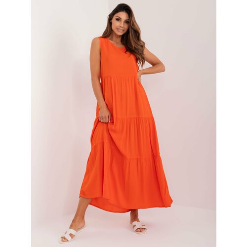 Fashion Hunters Orange maxi dress with ruffles SUBLEVEL Cene