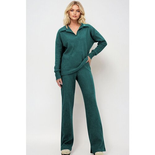 Trend Alaçatı Stili Women's Petrol Blue Polo Neck Top and Palazzo Pants Knitwear Bottom Top Set Cijene