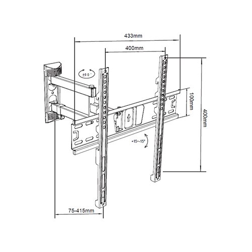 Alpha 32-55 long Nosač za TV/FULL MOTION/nagib-15 do+15/rot.180/VESA 400X400/40kg/8-42cm od zida Slike