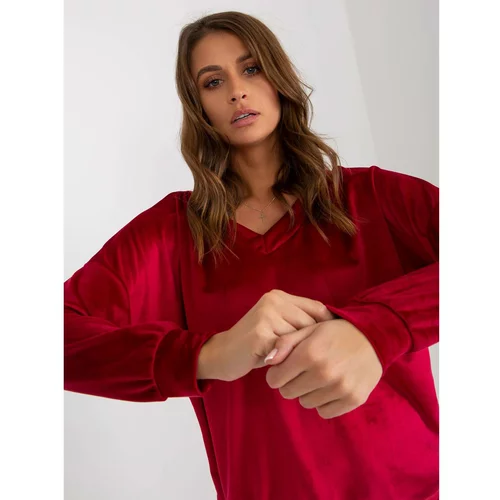 Fashion Hunters Burgundy velor sweatshirt without a hood with a neckline