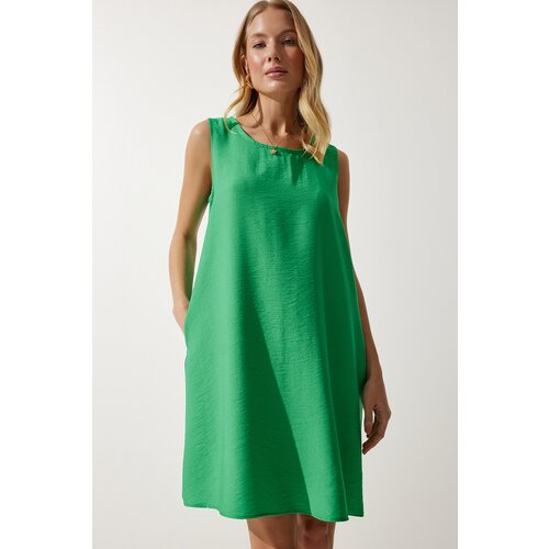  Women&amp;#039;s Dark Green Sleeveless Linen Viscose A-Line Dress Slike