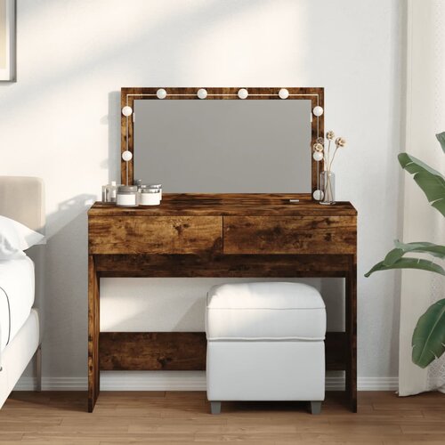 The Living Store Toaletna mizica z LED lučkami dimljen hrast 100x40x120 cm - Toaletna Mizica, (21657276) Slike