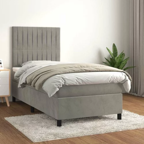 Box spring postelja z vzmetnico svetlo siv 90x190 cm žamet, (20846629)