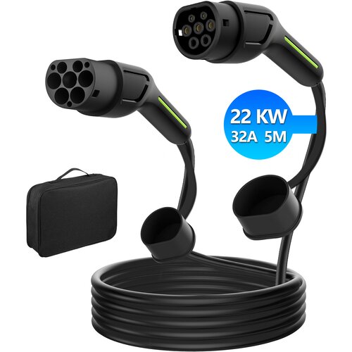 JUNSUN Tip 2 EV Polnilni Kabel za Električna Vozila 22kW 32A Trifazni 5m - IP54 Vodoodporen, Za&scaron;čita pred Preobremenitvijo, Torba za Shranjevanje, (5000255934) Cene