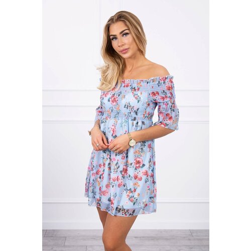 Kesi Shoulder dress with azure floral pattern Slike