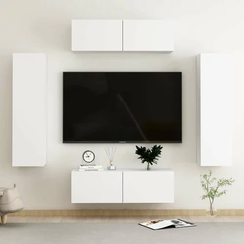  Komplet TV omaric 4-delni bela iverna plošča, (20913536)