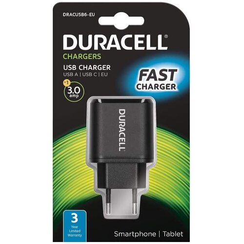 Duracell Punjač &amp;ndash; Type-C/Type-A - 3A &amp;ndash; Black Slike