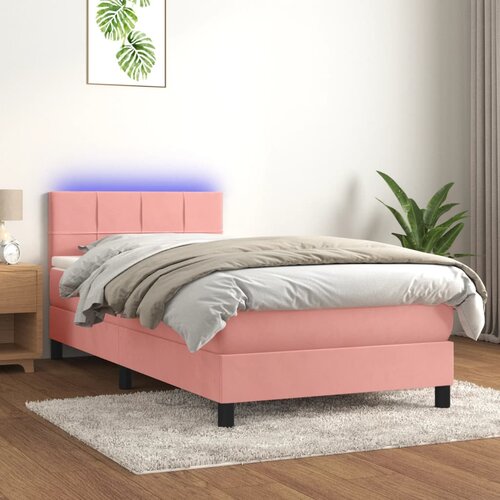 VidaXL Krevet box spring s madracem LED ružičasti 90x190 cm bar&amp;scaron;unasti Slike
