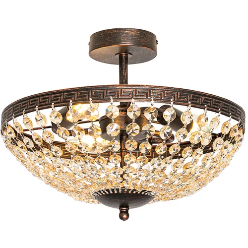 QAZQA Klasična stropna svetilka bron in kristal 3-light - Mondrian