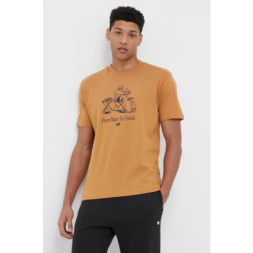 New Balance Pamučna majica boja: smeđa, s tiskom