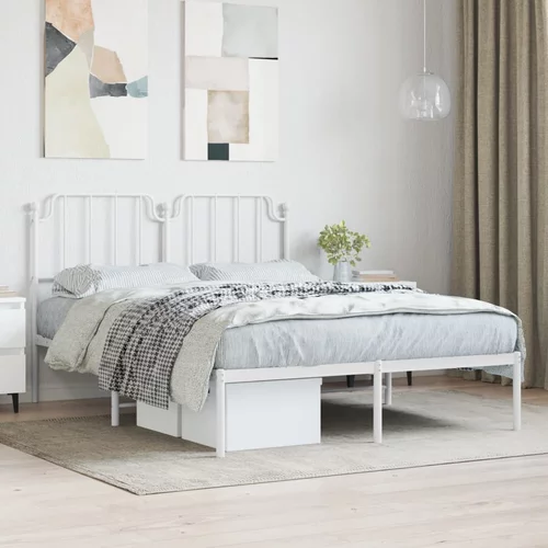vidaXL Metalni okvir za krevet s uzglavljem bijeli 140 x 190 cm
