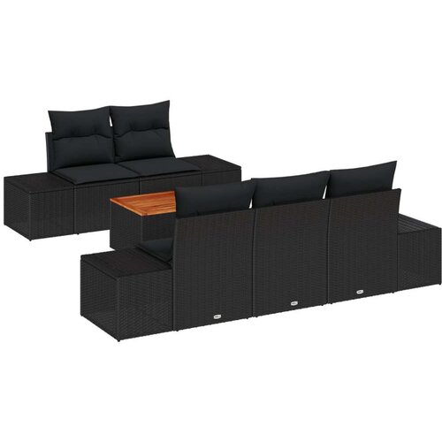  Set od 6 dijelova sofa za vrt s jastučićima crna poli ratan akacija Slike