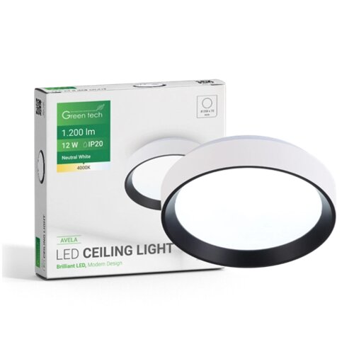 Greentech LED PLAFONJERA 12W 4000K IP20 25,8 BELA+CRNA Slike