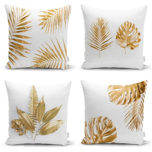 Minimalist Cushion Covers Komplet 4 prevlek za okrasne blazine Gold Leaves Modern, 45 x 45 cm Slike