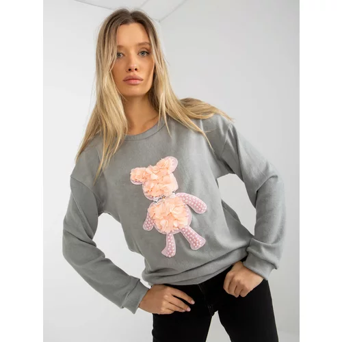 Fashion Hunters Women's gray classic sweater with 3D application