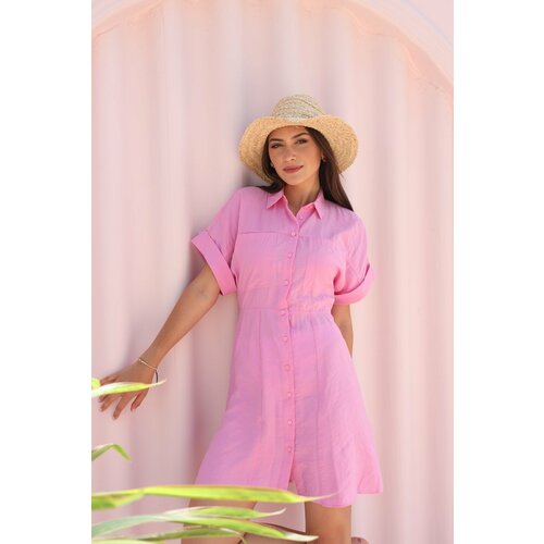 Laluvia Pink Modal Shirt Dress Slike