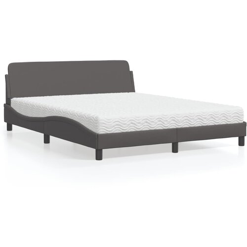 VidaXL Postelja z vzmetnico siva 160x200 cm umetno usnje Slike