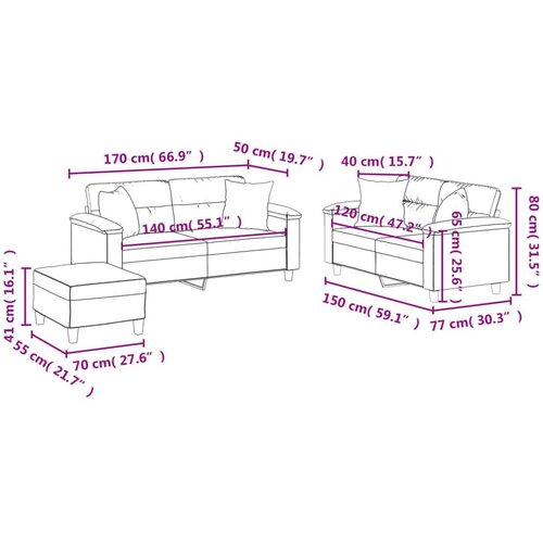  3-dijelni set sofa s jastucima boja vina od umjetne kože Slike