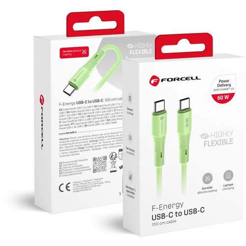 forcell F-ENERGY C344 kabl Type C na Type C QC4. 0 PD 3A 60W silikon 1 m zeleni Cene