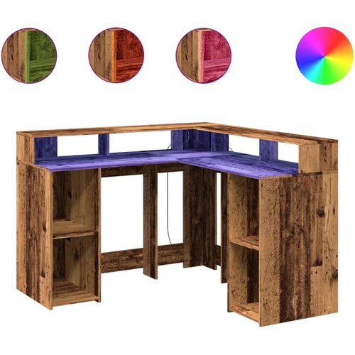 Maison Chic Pisalna miza - pisarniška miza - Računalniška miza z LED lučkami starinski les 130x130x91 cm inž. les, (21785194) Cene