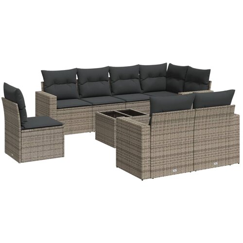  9-dijelni set vrtnih sofa od poliratana s jastucima sivi Siva 55 x 55 x 37 cm Slike