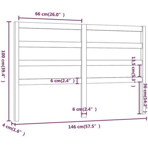  Uzglavlje za krevet sivo 146 x 4 x 100 cm od masivne borovine Slike