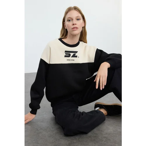 Trendyol Black Color Blocked Oversize/Wide Fit Thick Inside Fleece Knitted Sweatshirt